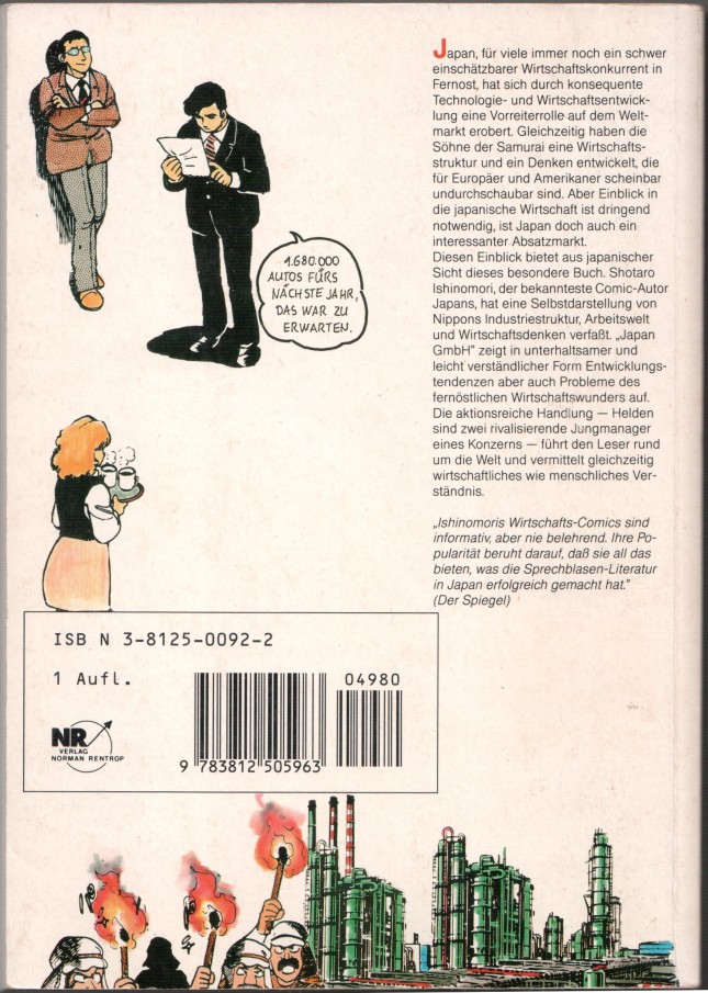 Shōtarō Ishinomori: Japan GmbH, back cover. © 1989 Verlag Norman Rentrop.